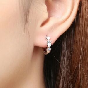 🩶Silver Filled Triple Mini Heart Petite C Hoop Earrings